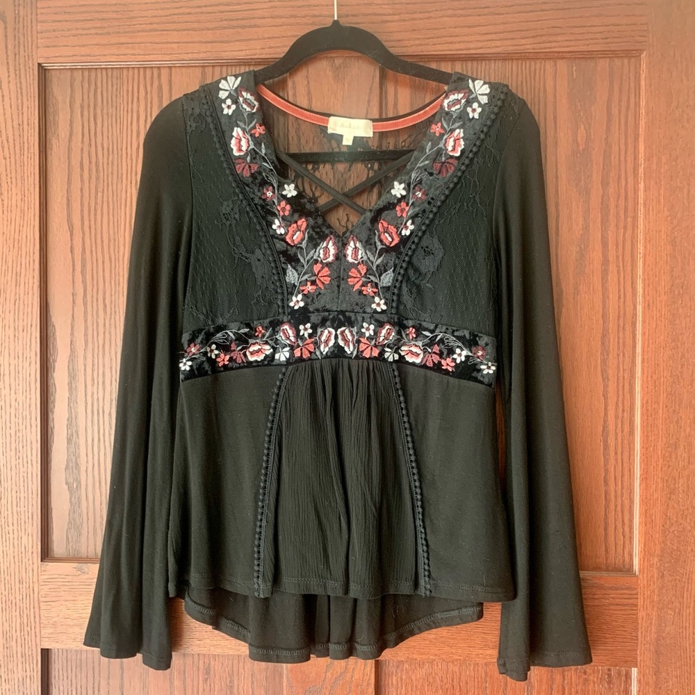 Embroidered black top